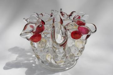 vintage Westmoreland glass thousand eye bubble pattern rose bowl vase w/ flashed color luster