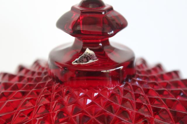 vintage Westmoreland ruby red glass Sawtooth pattern covered compote diamond point