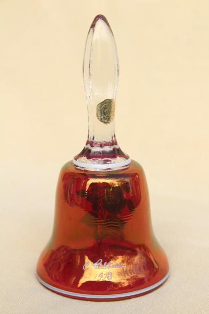 vintage Westmoreland ruby rose glass bell, artist signed hand painted enamel