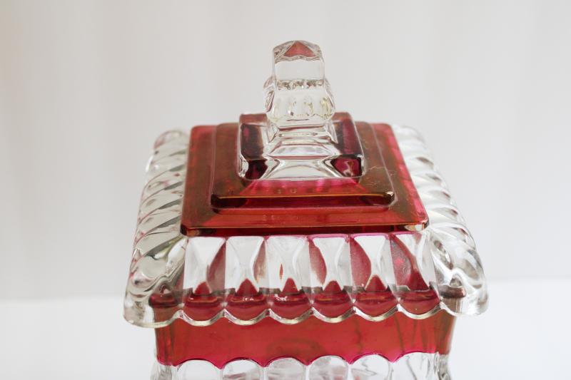 vintage Westmoreland ruby stain glass wedding box, candy dish w/ lid