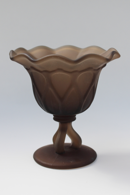 vintage Westmoreland smoke brown frosted satin glass candy dish, doric pattern 