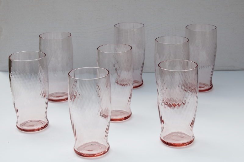 vintage Wheaton rose pink glass tumblers, Symphony swirl optic pattern drinking glasses set of 8