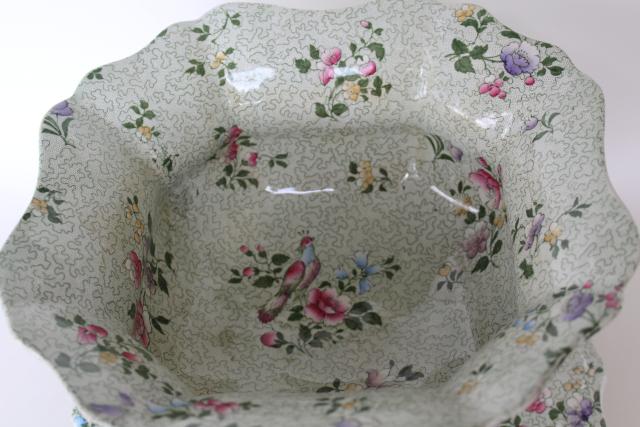 vintage Whieldon Ware pheasant bird chintz china, huge compote & plate Winkle Wessex