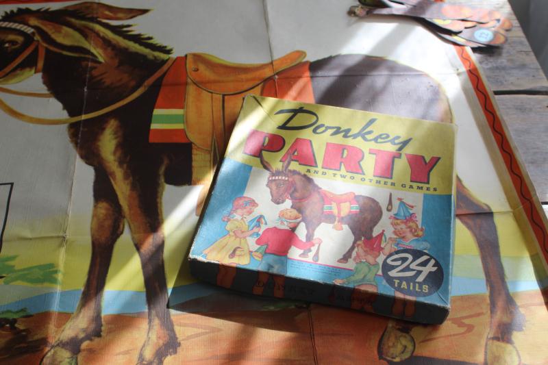 vintage Whitman Pin the Tail on the Donkey party games 1940s 1950s complete posters tails