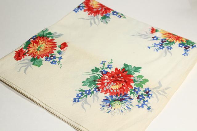vintage Wilendure printed cotton kitchen table cloth & napkins set, 1940s flower print