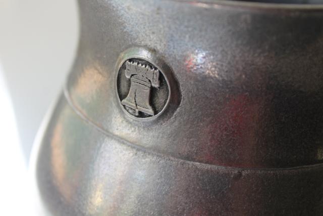 vintage Wilton Armetale Golden Plough Tavern pewter pitcher & coaster w/ Liberty Bell