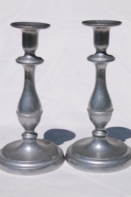vintage Wilton Armetale tall pewter candlesticks, RWP mark candle holders