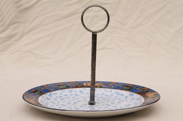 vintage Winton - England kutani golden cranes bird border pattern china serving plate w/ handle