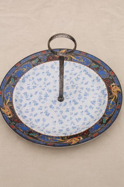 vintage Winton - England kutani golden cranes bird border pattern china serving plate w/ handle