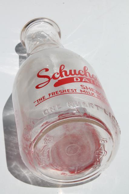 vintage Wisconsin milk bottle - freshest milk is the best, Schuchardt's dairy Sheboygan