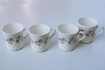 vintage Wisteria Corning Corelle flat cups or mugs set of four, lavender floral print