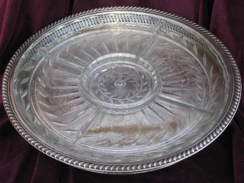 vintage Wm Rogers silver plate lazy susan set, turntable w/ glass tray
