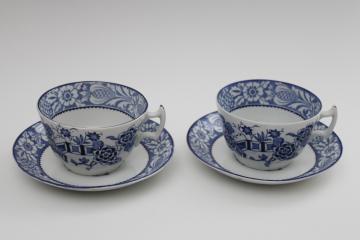 vintage Woods Wincanton blue  white chinoiserie china tea cups and saucers, Chinese export style