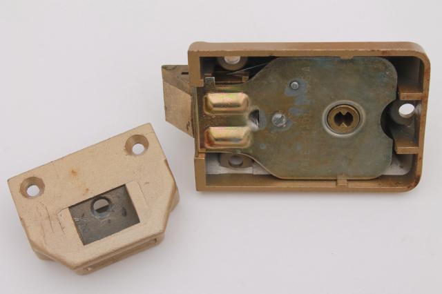 vintage Yale door lock, 2 mid century security bolt locks door latch hardware