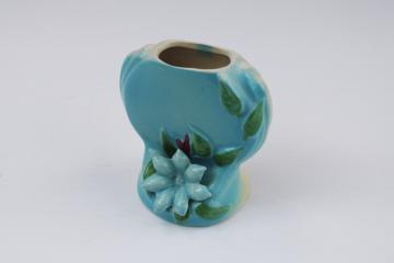 vintage Zanesville Ohio art pottery vase, clematis vine pattern hand painted molded flower