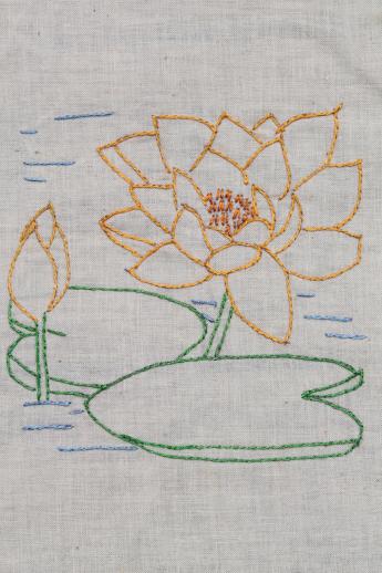 vintage album quilt blocks, hand-stitched embroidered cotton quilt squares birds & flowers