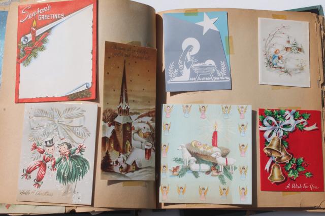 vintage albums of old greeting cards, Christmas holidays & 60s baby cards