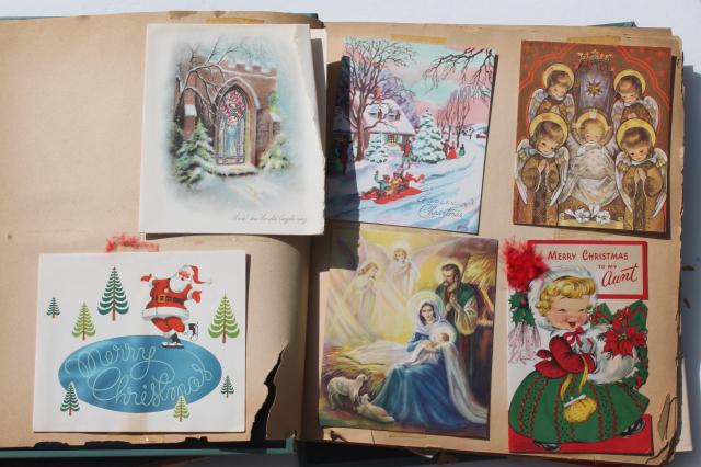 vintage albums of old greeting cards, Christmas holidays & 60s baby cards