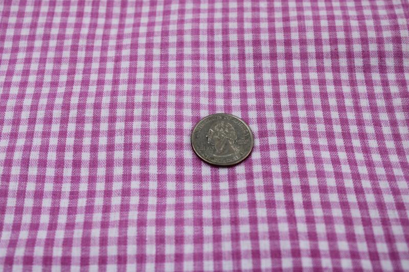 vintage all cotton gingham fabric, lilac purple & white checked woven cotton