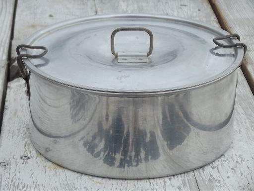 vintage aluminum backpacker's camping cookware, pan w/ lid, travel cups