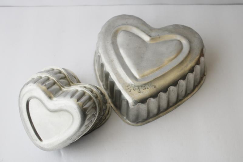 vintage aluminum jello molds, large & small hearts shabby tin Valentines