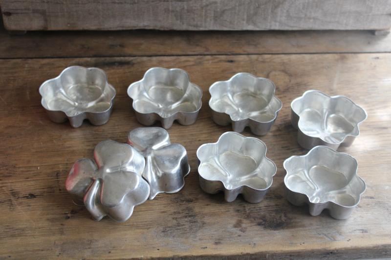 vintage aluminum jello molds or mini cake pans, Irish shamrock three