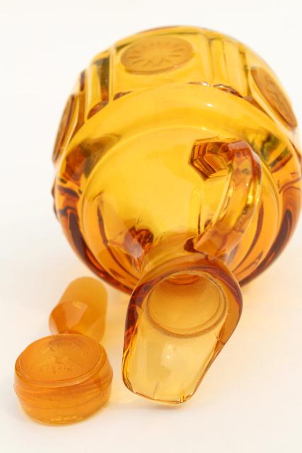 vintage amber Fostoria coin glass cruet bottle, pitcher & stopper