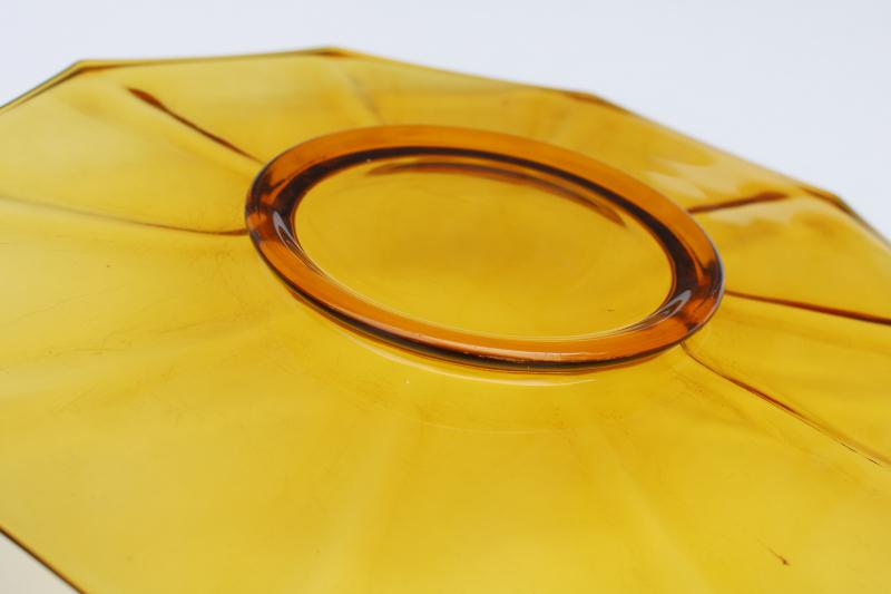 vintage amber glass cake or torte plate, art deco decagon shape huge serving tray