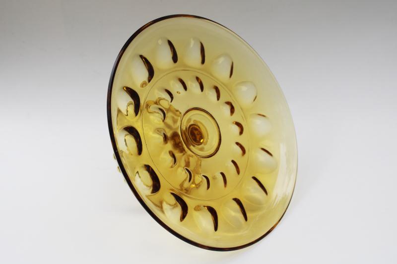 vintage amber glass cake stand, Hazel Atlas Reflection thumbprint pattern