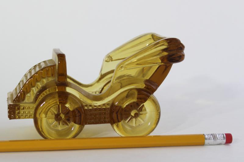 vintage amber glass candy container or planter, old time motorcar antique auto