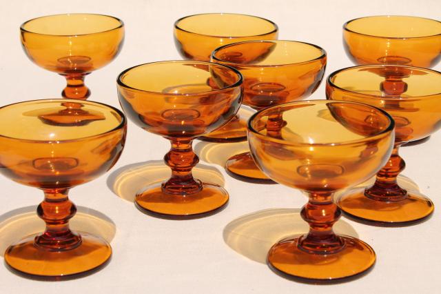 vintage amber glass champagne or cocktail glasses, 60s 70s retro Hoffman House stemware