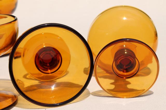 vintage amber glass champagne or cocktail glasses, 60s 70s retro Hoffman House stemware