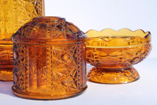 vintage amber glass fairy lights, Indiana glass candle lamp candle holders pair