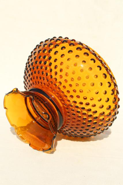 vintage amber glass hobnail lampshade, replacement student lamp desk light shade