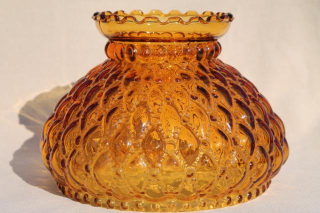 vintage amber glass lamp shade, quilted diamond quilt pattern Fenton lampshade