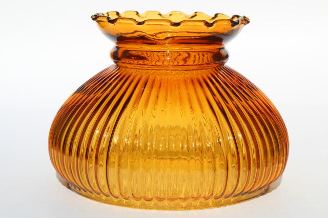 vintage amber glass lampshade, replacement ribbed glass student lamp desk light shade