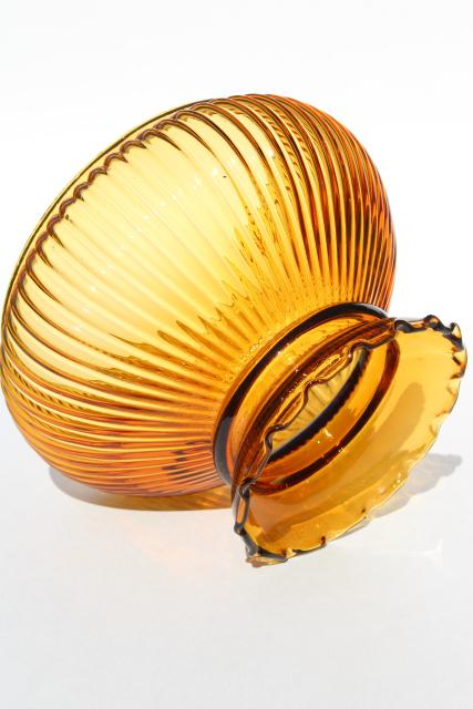 vintage amber glass lampshade, replacement ribbed glass student lamp desk light shade