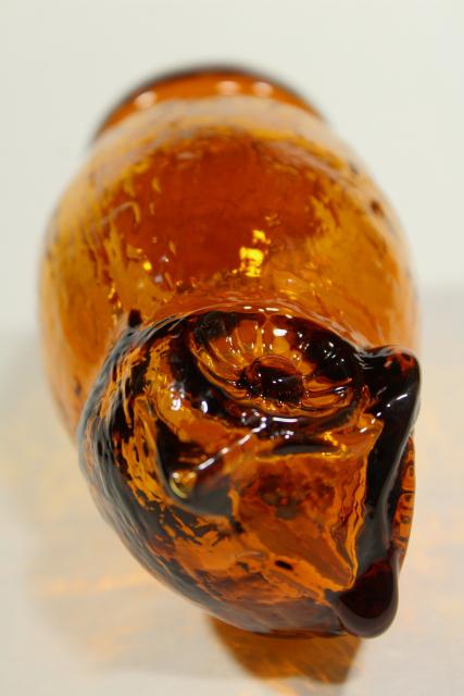 vintage amber glass owl, Viking glass paperweight figurine, 70s retro!