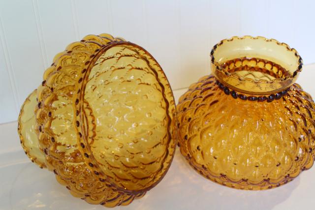 vintage amber glass quilted lampshades, replacement student lamp desk light shade pair