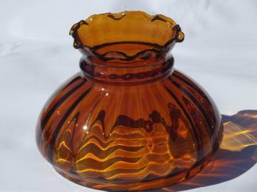 vintage amber glass shade for student lamp, old Fenton replacement part