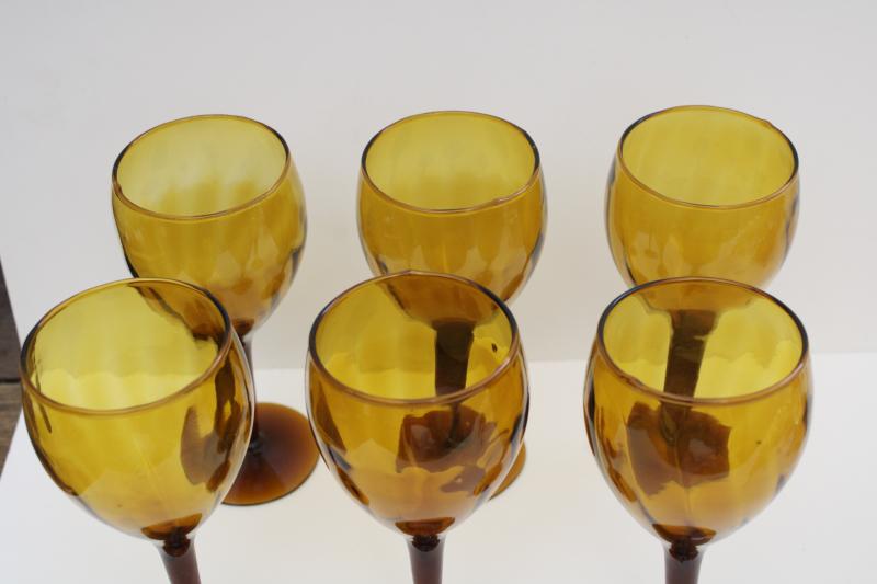 vintage amber glass stemware, hand blown glass water goblets or wine glasses set