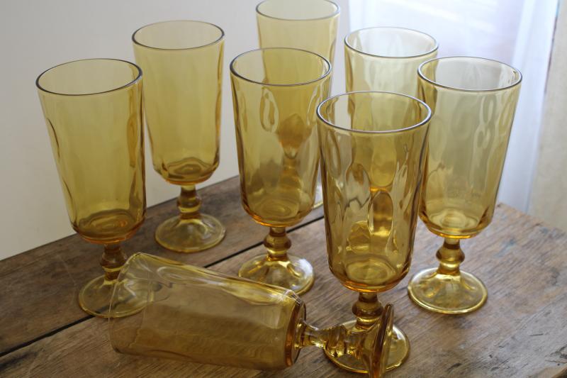 vintage amber glass stemware - set of tall glasses for water, wine, iced tea or beer