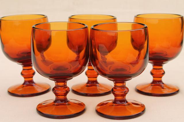 Vintage Wine Glasses Vintage Amber Footed Wine Glasses Etched Vines – Modig