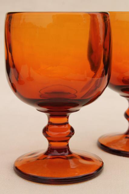vintage amber glass wine glasses, 60s 70s retro Hoffman House stemware