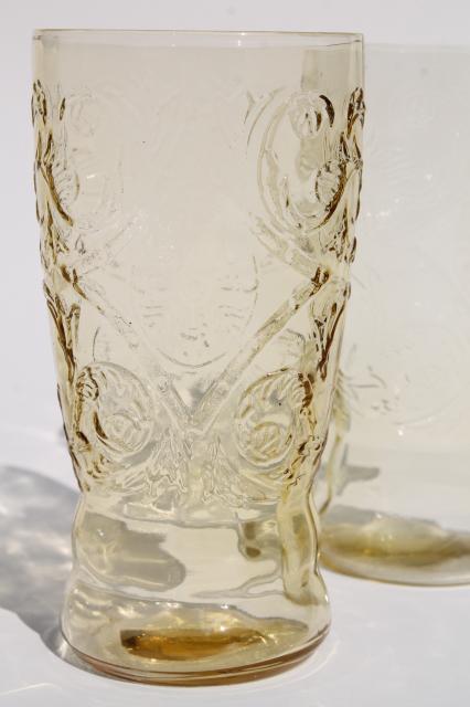 vintage amber yellow depression glass iced tea glasses, 10 Madrid pattern tumblers