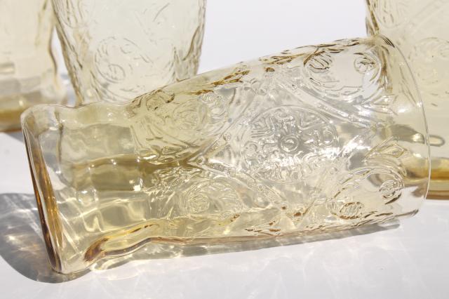 vintage amber tea glasses with cc maker mark
