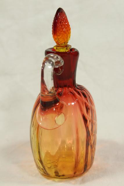 vintage amberina glass cruet bottle with strawberry stopper, antique or reproduction?