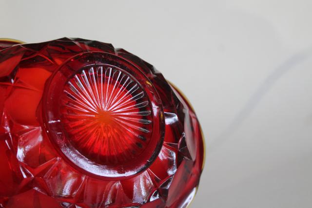 vintage amberina red amber glass basket, Constellation pattern Indiana glass