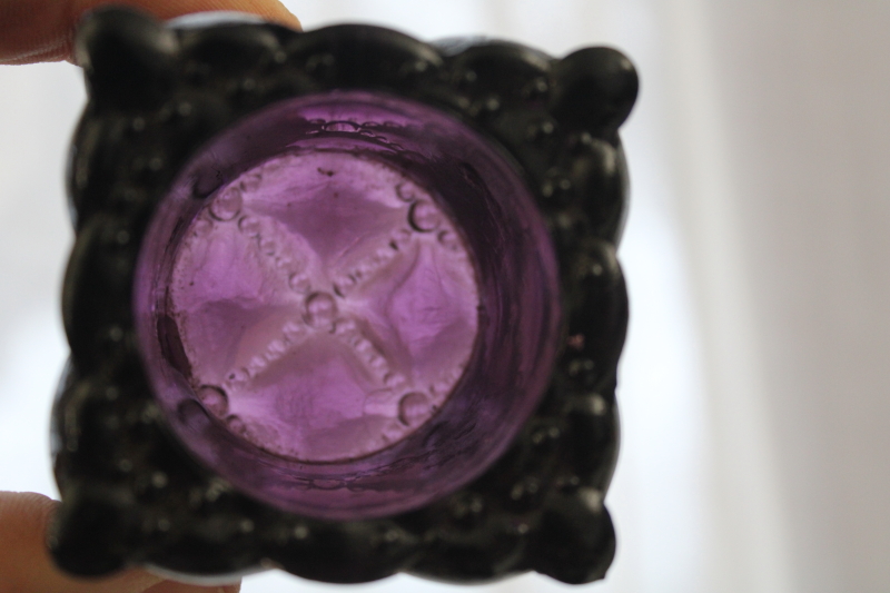 vintage amethyst glass tea light candle holder, quilted diamond pattern glass