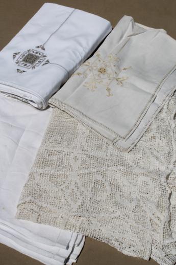 vintage & antique whitework lot, hand-embroidered linens and lace table linen 